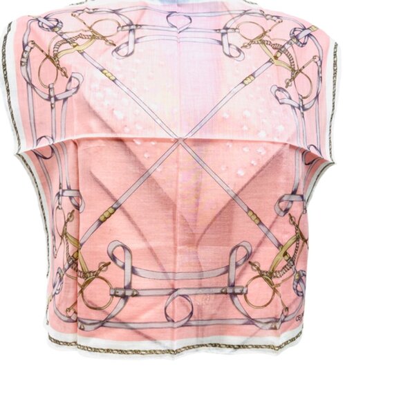 Unused Celine Paris Mini Scarf/Handkerchief Cotton 18" Pink White Gold chain(62 - Picture 2 of 6
